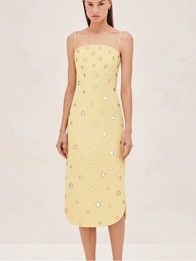 Alexis Yellow Malia mirror midi Dress XS